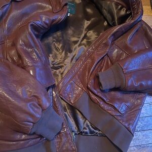 Orvis Chestnut Brown Leather Bomber Jacket